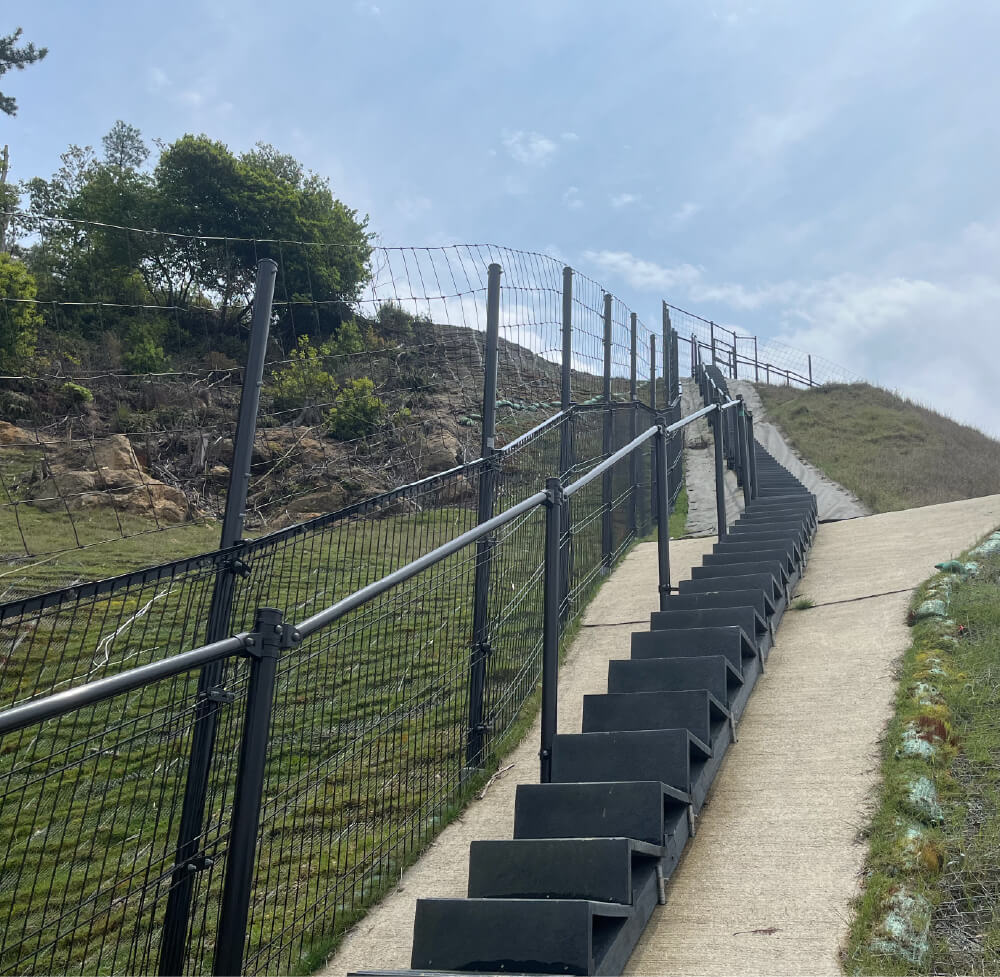 動物侵入防止型立入防止柵および点検階段